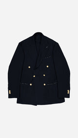 Blazer croisé Edgar en laine nattée bleu marine - à plat - Collection Automne Hiver 2025 - Maison Gabriel Paris