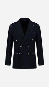 Blazer croisé Edgar en laine nattée bleu marine - porté ghost vue de face - Collection Automne Hiver 2025 - Maison Gabriel Paris