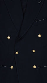 Blazer croisé Edgar en laine nattée bleu marine - zoom tissu extérieur - Collection Automne Hiver 2025 - Maison Gabriel Paris