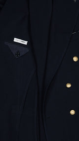 Blazer croisé Edgar en laine nattée bleu marine - zoom tissu intérieur - Collection Automne Hiver 2025 - Maison Gabriel Paris - en collaboration avec la Maison Gaiola