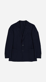Le blazer droit Laurence en Mock Leno bleu nuit - photographié vue de haut - Collection Printemps Été 2026 - Maison Gabriel Paris