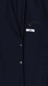 Détail tissu du blazer droit Laurence en Mock Leno bleu nuit - photographié à l'intérieur - Collection Printemps Été 2026 - Maison Gabriel Paris
