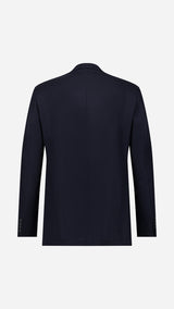 Le blazer droit Laurence en Mock Leno bleu nuit - photographié en ghost vue de dos - Collection Printemps Été 2026 - Maison Gabriel Paris
