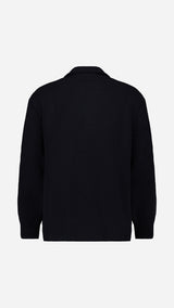 Cardigan Ayden en laine bleu marine LE MINOR X GABRIEL - Vue ghost dos - Collection Automne Hiver 2025 - Maison Gabriel Paris