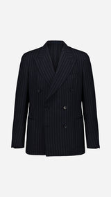 La veste du costume croisé Serge en fresco à rayures tennis bleu - photographié en ghost vue de face - Collection Printemps Été 2026 - Maison Gabriel Paris