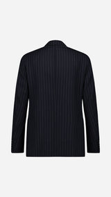 La veste du costume croisé Serge en fresco à rayures tennis bleu - photographié en ghost vue de dos - Collection Printemps Été 2026 - Maison Gabriel Paris