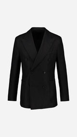 La veste du costume croisé Titouan en lin irlandais coloris noir - photographiée en ghost vue de face - Collection Printemps Été 2025 par Maison Gabriel Paris