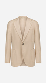 La veste du costume droit Cary en coton coloris beige - photographié en ghost vue de face - Collection Printemps Été 2026 - Maison Gabriel Paris.