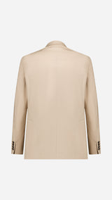 La veste du costume droit Cary en coton coloris beige - photographié en ghost vue de dos - Collection Printemps Été 2026 - Maison Gabriel Paris.