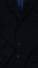 Le manteau Hannibal en laine et cachemire bleu marine - zoom tissu extérieur - Collection Automne Hiver 2025 par Maison Gabriel Paris