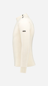 Pull marin Erwann en laine blanc cassé LE MINOR - Vue ghost côté - Collection Automne Hiver 2025 - Maison Gabriel Paris