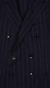 Veste croisée Serge en fresco bleu à rayures tennis - zoom tissu extérieur - Collection Printemps été 2025 - Maison Gabriel Paris