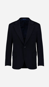 Veste droite Orso en laine et cachemire bleu marine - porté ghost vue de face - Collection Automne Hiver 2025 - Maison Gabriel Paris