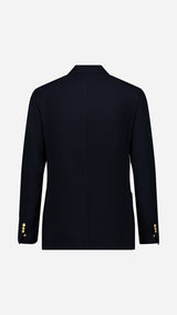 Blazer croisé Edgar en laine nattée bleu marine - porté ghost vue de dos - Collection Automne Hiver 2025 - Maison Gabriel  Paris