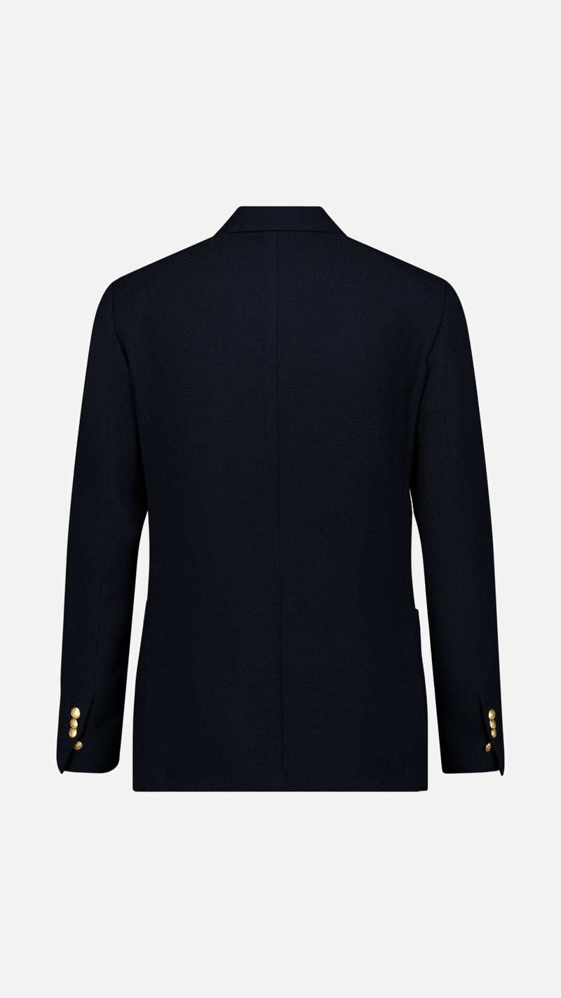Blazer croisé Edgar en laine nattée bleu marine - porté ghost vue de dos - Collection Automne Hiver 2025 - Maison Gabriel  Paris