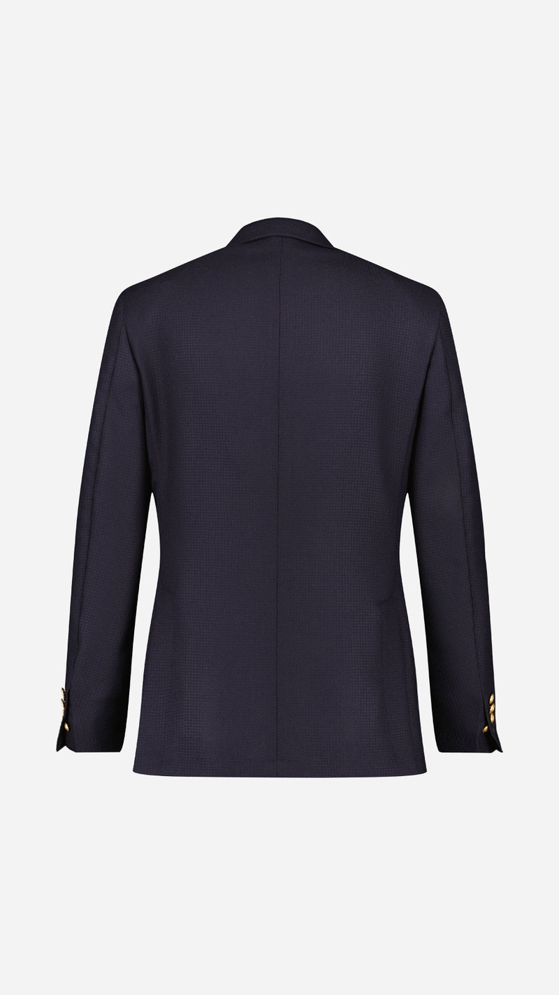 Le blazer Ripley en laine natté bleu marine de la collection Plein Soleil, vue dos, de la Maison Gabriel Paris