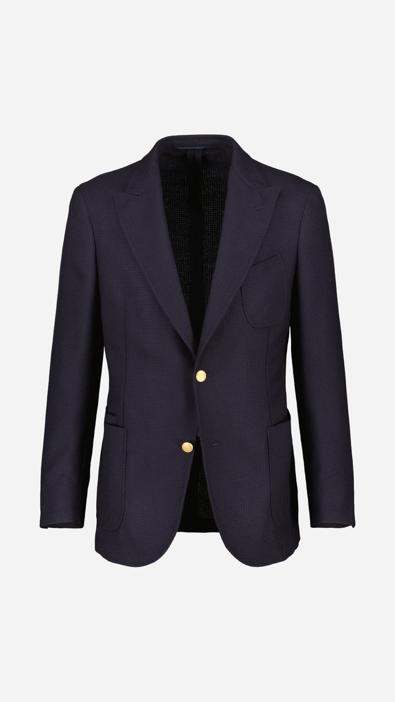 Le blazer Ripley en laine natté bleu marine de la collection Plein Soleil, vue face, de la Maison Gabriel Paris