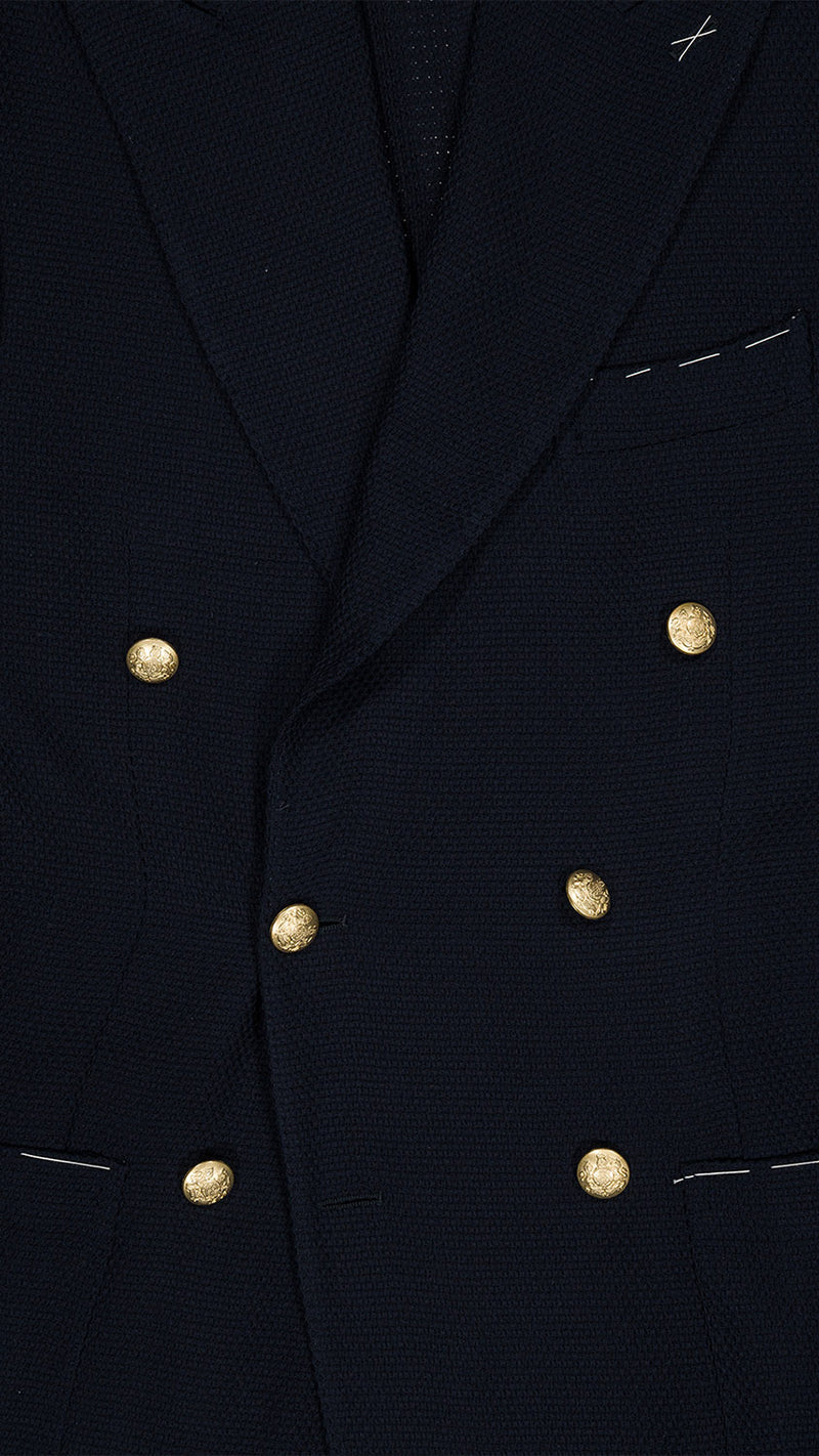 Blazer croisé Edgar en laine nattée bleu marine - zoom tissu extérieur - Collection Automne Hiver 2025 - Maison Gabriel Paris