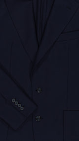 Détail tissu du blazer droit Laurence en Mock Leno bleu nuit - photographié de face - Collection Printemps Été 2026  - Maison Gabriel Paris