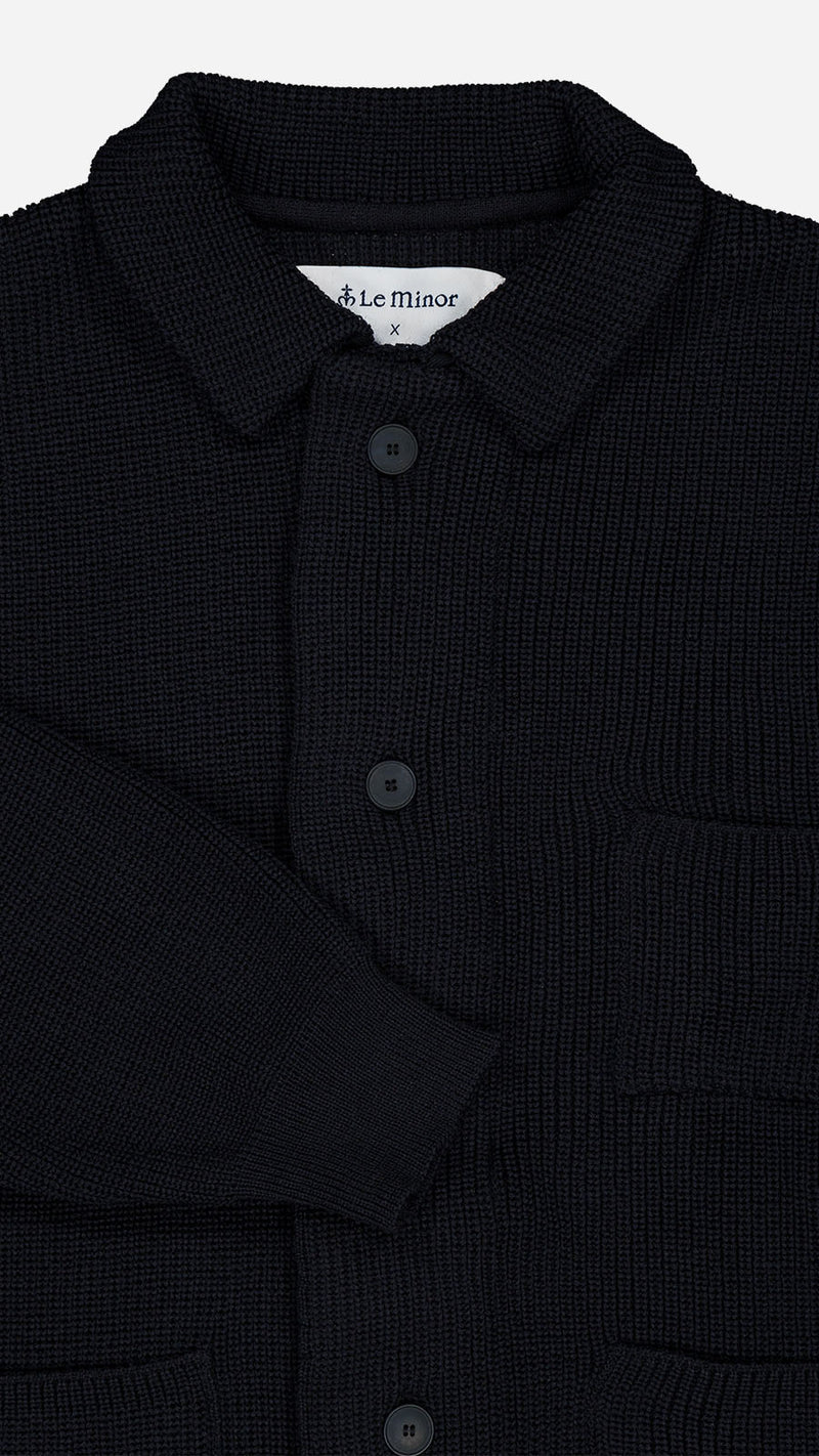 Cardigan Ayden en laine bleu marine LE MINOR X GABRIEL - Vue à plat - Collection Automne Hiver 2025 - Maison Gabriel Paris