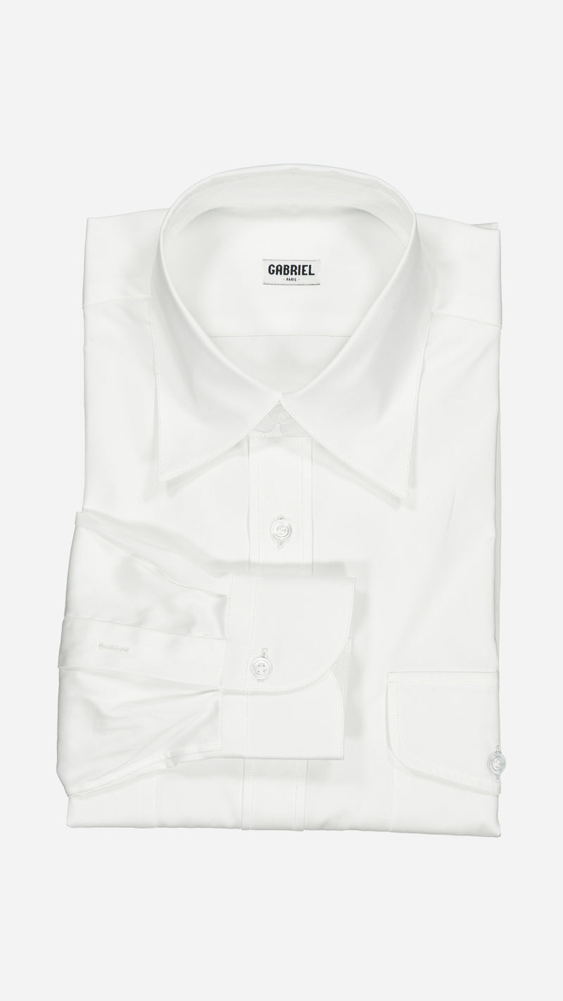 Chemise Gabriel en denim blanc cassé Collection Printemps été 2025 - vue face pliée avec manche - de  de la Maison Gabriel Paris