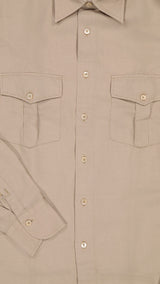 Zoom tissu de la chemise Sam en lin et coton beige de la Maison Gabriel Paris