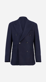 Costume croisé André en flanelle bleu marine par Maison Gabriel Paris, collection André Malraux veste face