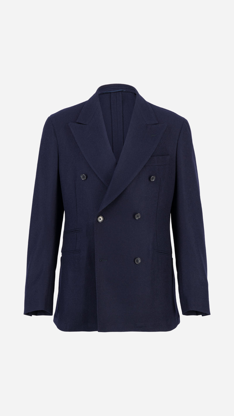 Costume croisé André en flanelle bleu marine par Maison Gabriel Paris, collection André Malraux veste face