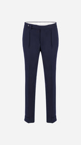 Costume croisé André en flanelle bleu marine par Maison Gabriel Paris, collection André Malraux pantalon face