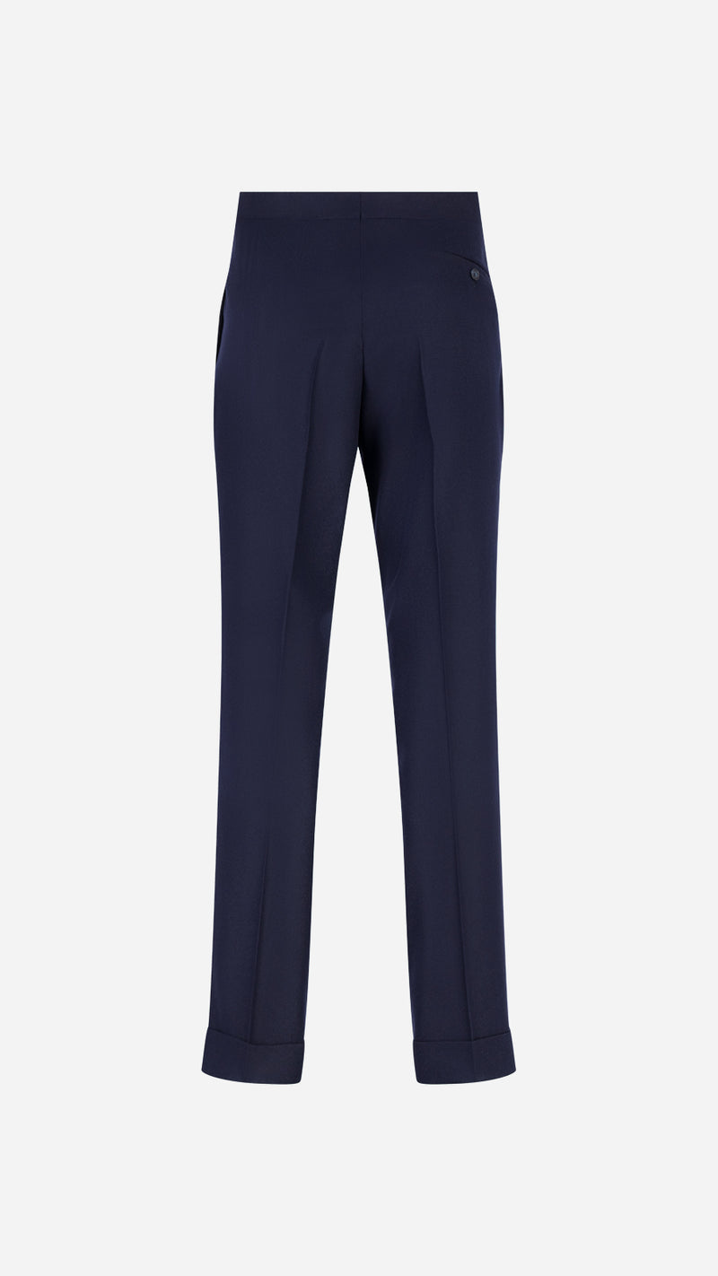 Costume croisé André en flanelle bleu marine par Maison Gabriel Paris, collection André Malraux pantalon dos