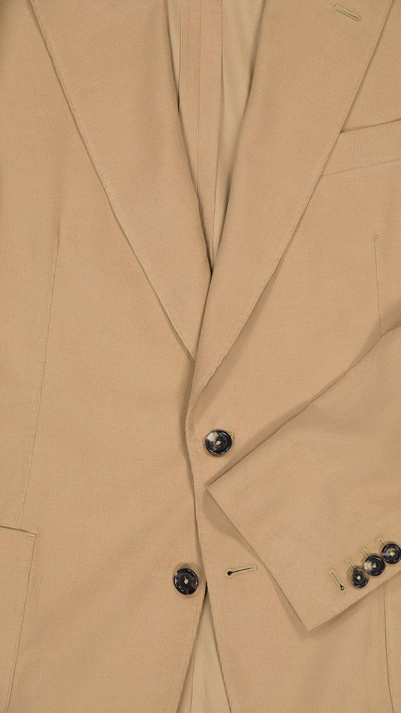 Zoom tissu du costume Charly en milleraies d'été beige - vue de face - de la Maison Gabriel Paris - UNISEXE