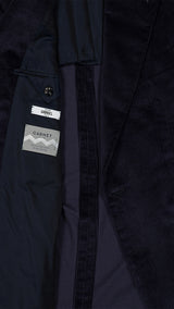 La veste du costume droit Maximilien en velours côtelé bleu nuit - zoom tissu intérieur - Collection Automne Hiver 2025 par Maison Gabriel Paris