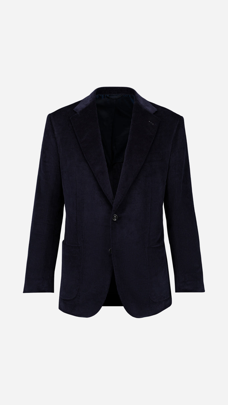 La veste du costume droit Maximilien en velours côtelé bleu nuit - vue ghost face - Collection Automne Hiver 2025 par Maison Gabriel Paris