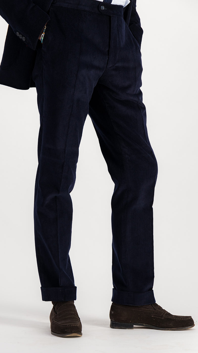 Axel double-breasted suit: navy-blue milleraies velvet