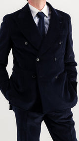 Axel double-breasted suit: navy-blue milleraies velvet