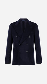 Axel double-breasted suit: navy-blue milleraies velvet