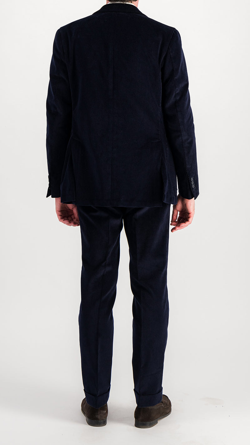 Axel double-breasted suit: navy-blue milleraies velvet