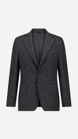 La veste du costume droit Alberto en Shetland gris anthracite - photographiée en ghost vue de face - Collection Giacometti 2026  - Maison Gabriel Paris