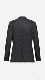 La veste du costume droit Alberto en Shetland gris anthracite - photographiée en ghost vue de dos - Collection Giacometti 2026  - Maison Gabriel Paris