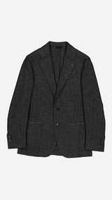 La veste du costume droit Alberto en Shetland gris anthracite - photographiée vue de haut - Collection Giacometti 2026  - Maison Gabriel Paris