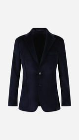 La veste du costume droit Louis en velours côtelé bleu, vue de face, de la Maison Gabriel Paris
