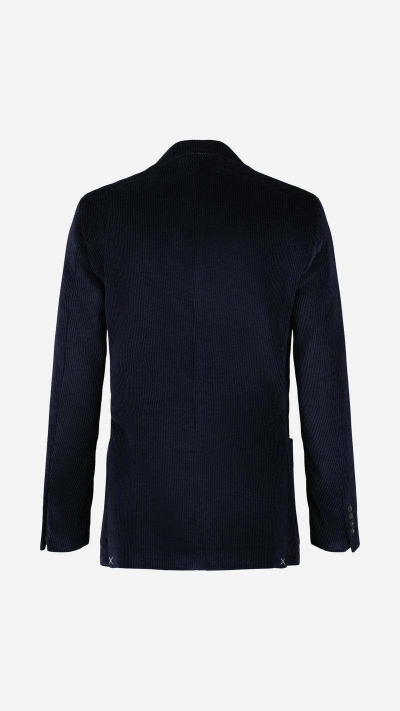 La veste du costume droit Louis en velours côtelé bleu, vue de dos, de la Maison Gabriel Paris