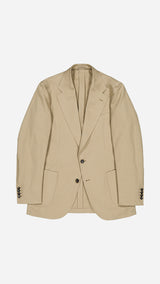 La veste du costume droit Raphel en lin et coton coloris mastic - photographié à plat vue de haut - Collection Printemps Été 2025 par Maison Gabriel Paris