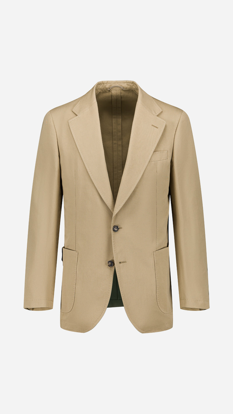 La veste du costume droit Raphel en lin et coton coloris mastic - photographié en ghost vue de face - Collection Printemps Été 2025 par Maison Gabriel Paris
