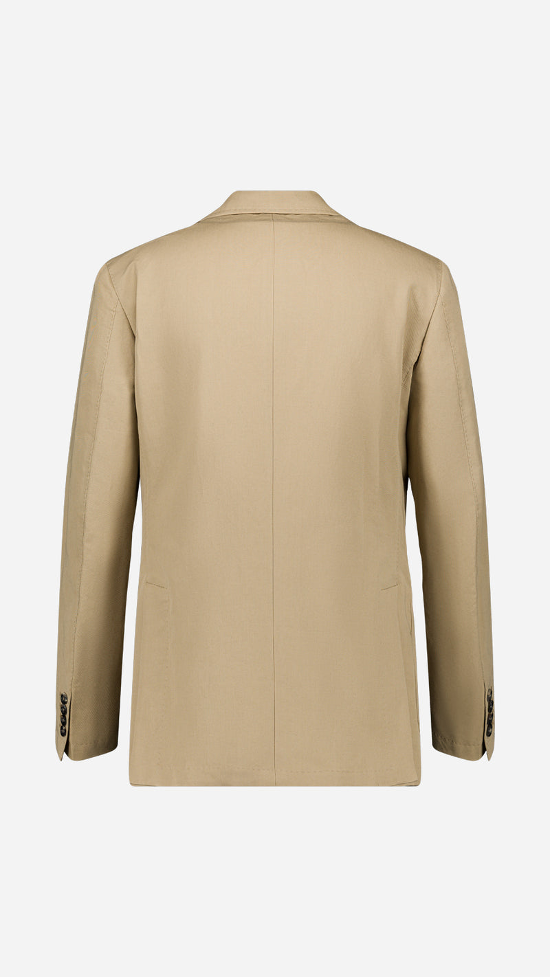 La veste du costume droit Raphel en lin et coton coloris mastic - photographié en ghost vue de dos - Collection Printemps Été 2025 par Maison Gabriel Paris