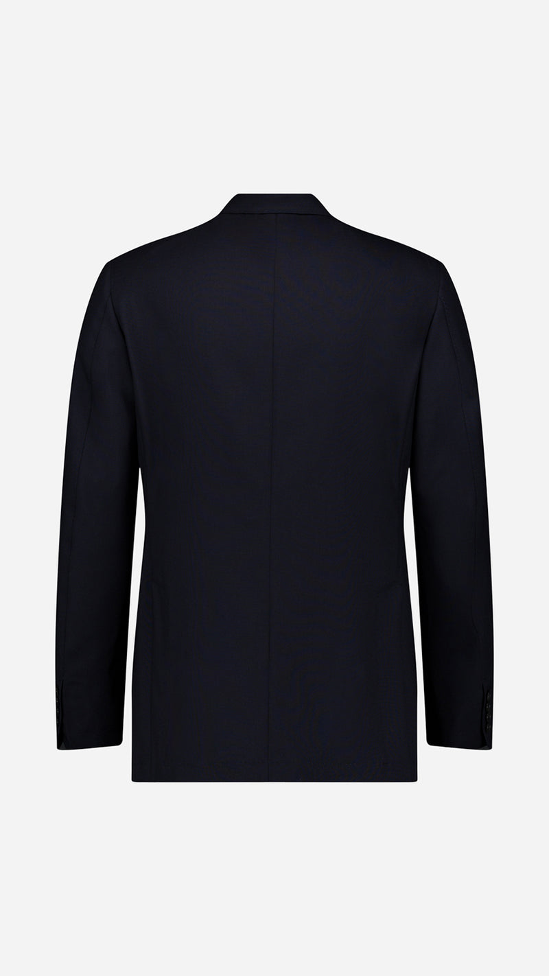 La veste du costume droit Stéphane en fresco bleu nuit, photographiée en ghost vue de dos de la Maison Gabriel Paris