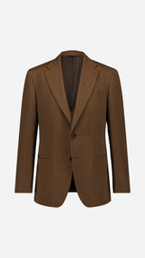 La veste du costume droit Vittorio en lin et coton coloris marron - photographié en ghost vue de face - Collection Printemps Été 2026  - Maison Gabriel Paris.