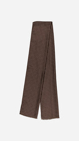 Foulard Annetta en soie marron à pois blancs - photographié plié en deux - Collection Giacometti 2026  - Maison Gabriel Paris