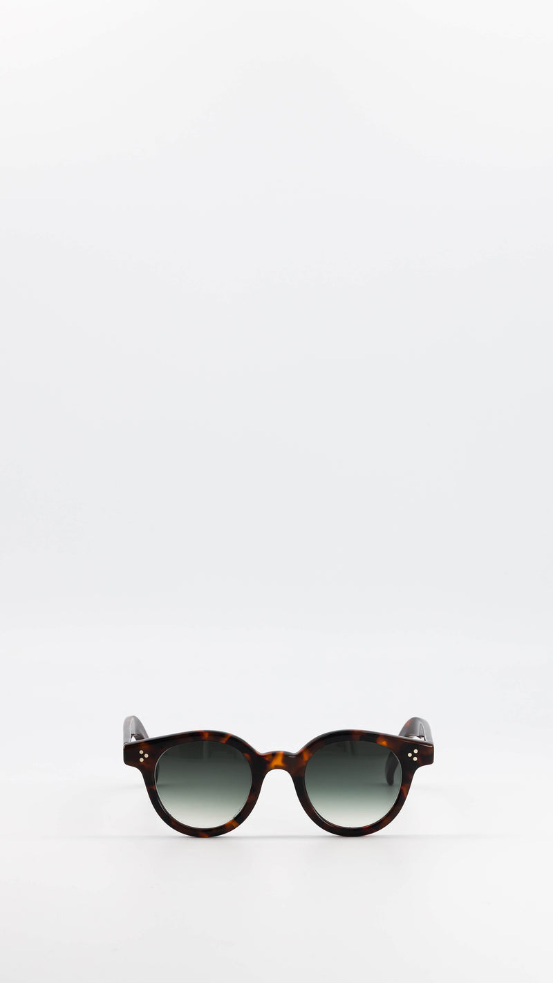 Les lunettes Vincent en acétate marron jaspé verres solaires dégradés, coloris vert, de la collection André Malraux par Maison Gabriel Paris