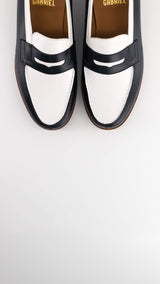 Chaussures WESTON X GABRIEL : le mocassin 180 en cuir veau box bleu & blanc